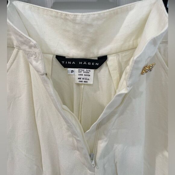 Tina Hägen Vintage Cream Broach Polyester Wide Leg Pants Women’s Size P Small - Picture 5 of 6